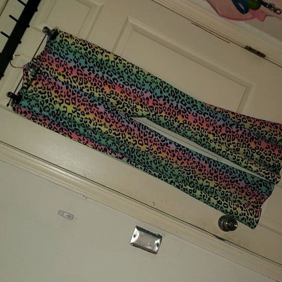Shein Rainbow Cheetah Print Flared Pants - Picture 1 of 4